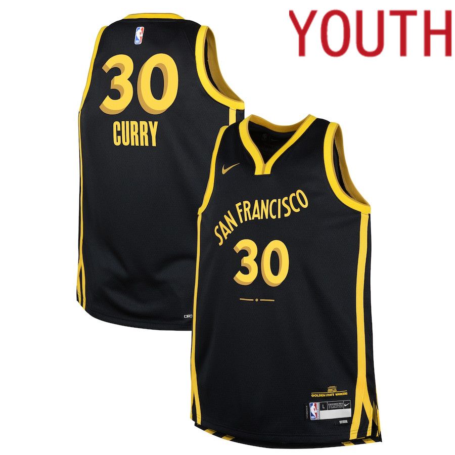 Youth Golden State Warriors #30 Stephen Curry Nike Black City Edition 2023-24 Swingman Replica NBA Jersey->youth nba jersey->Youth Jersey